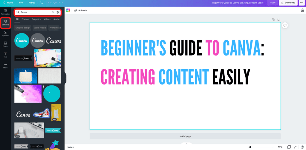 Beginner's Guide to Canva: Elements