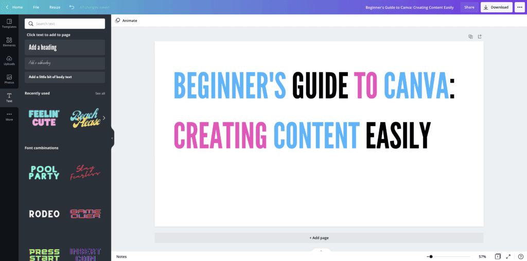 Beginner's Guide to Canva: Header Text