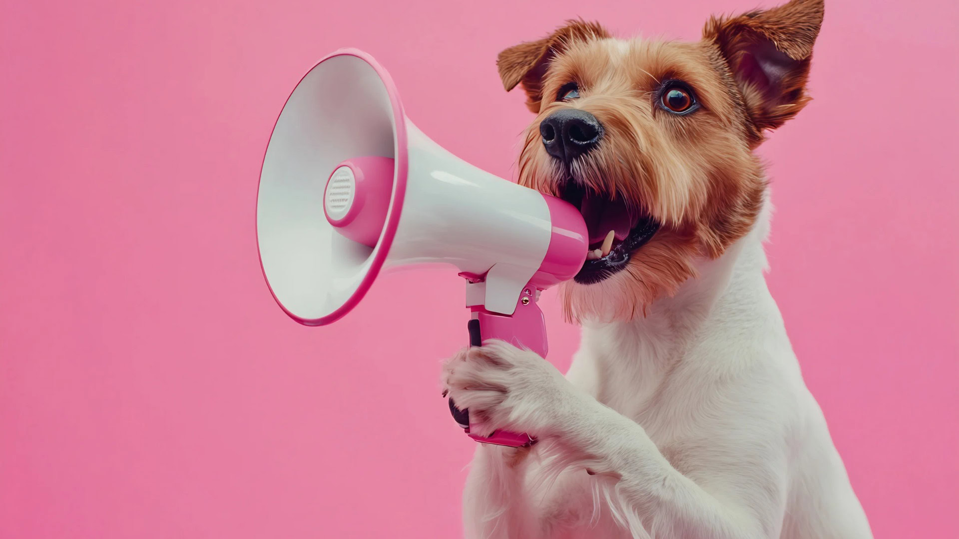 Dog with a megaphone voice pink