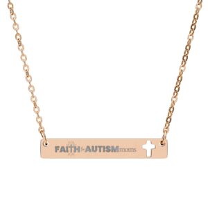Cutout Cross Bar Necklace – "Faith for Autism Moms" Engraved Religious Pendant for Christian Autism Moms