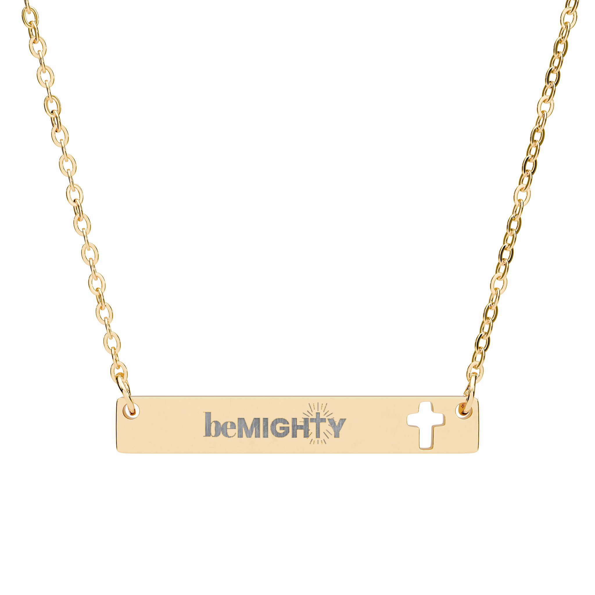 Be Mighty Cutout Cross Bar Necklace — Engraved Christian Moms Inspirational Jewelry - Image 3
