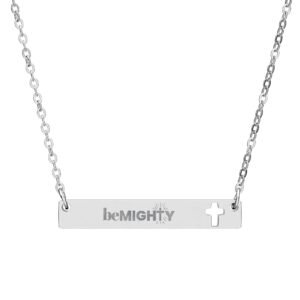Be Mighty Cutout Cross Bar Necklace — Engraved Christian Moms Inspirational Jewelry