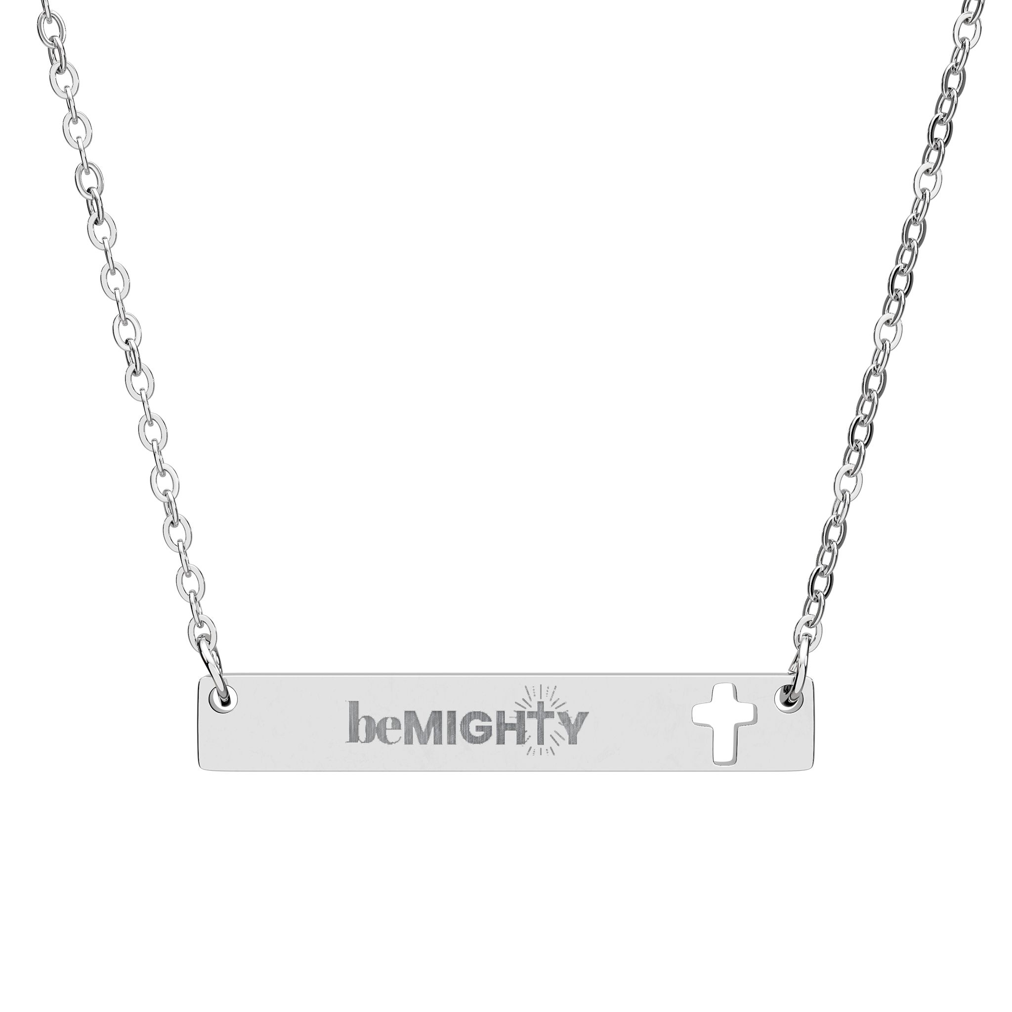 Be Mighty Cutout Cross Bar Necklace — Engraved Christian Moms Inspirational Jewelry
