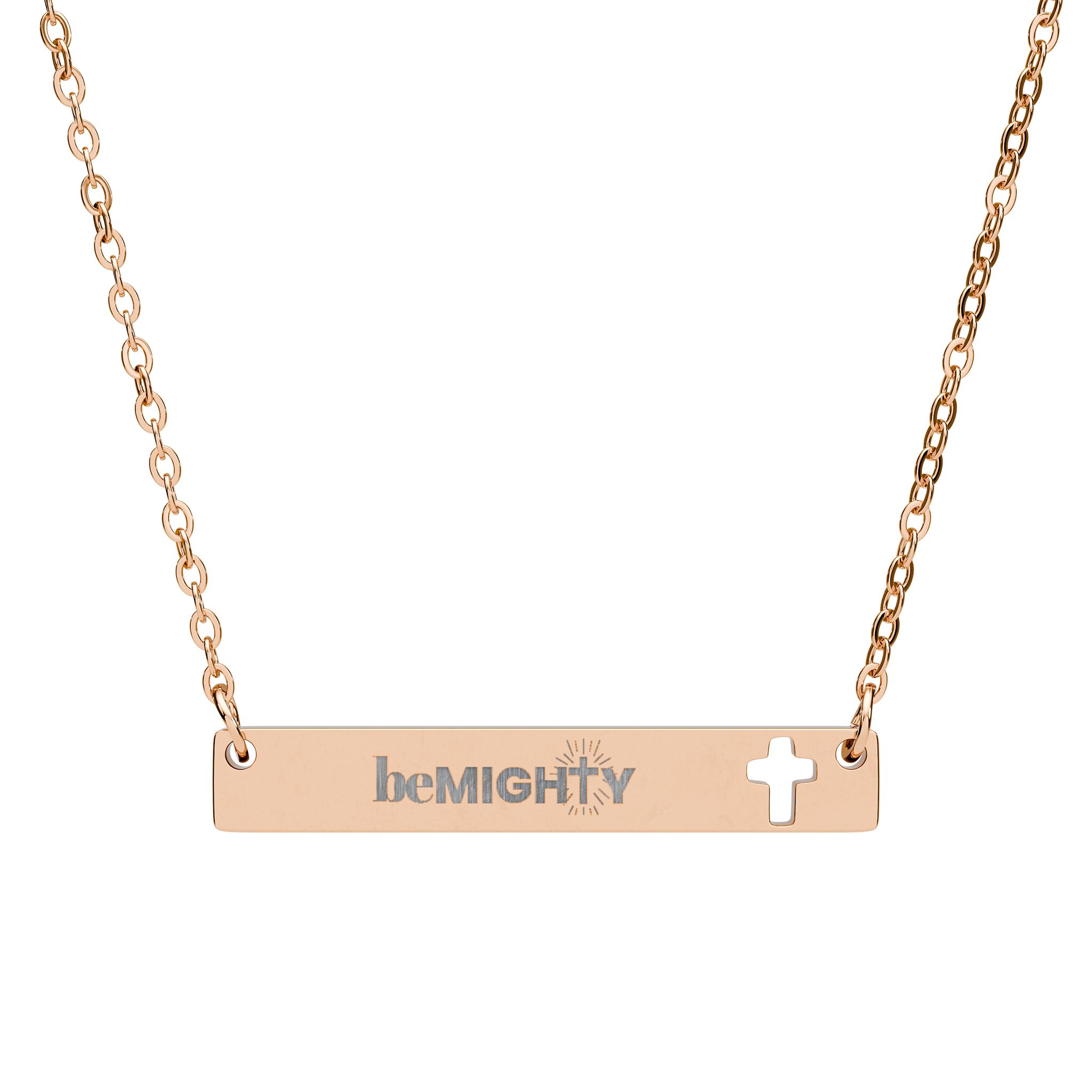 Be Mighty Cutout Cross Bar Necklace — Engraved Christian Moms Inspirational Jewelry - Image 2