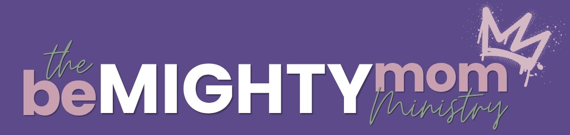 The Be Mighty Mom Ministry logo with crown and text design.